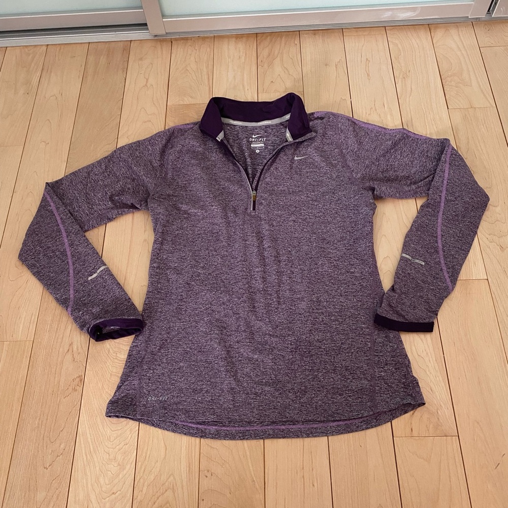 Nike Dri FIT Purple Long Sleeve 1/4 Zip Running Top Size M Pullover Active